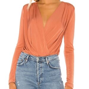 Free People NWT Turnt Bodysuit Surplice Neck Long Sleeve Metallic Orange Large L